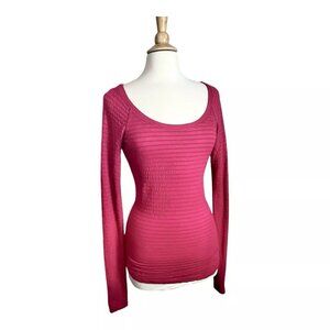 Free People Stretch Top M Long Waffle Knit Pink Keyhole Back